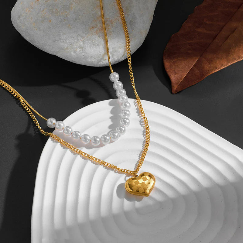 Truetarnish Pearl Heart Dove Necklace Set