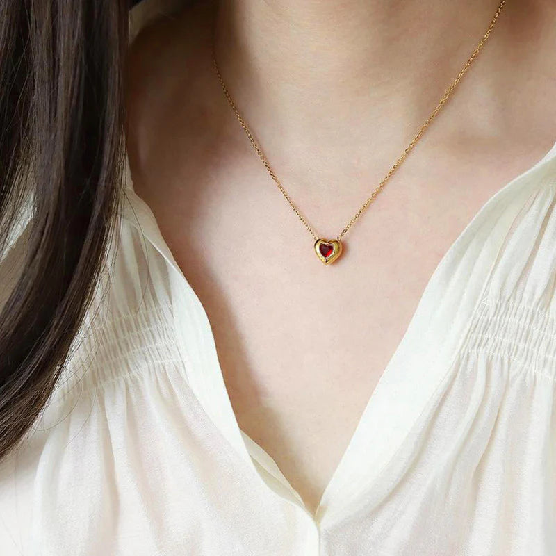Truetarnish Heart Dove Red Necklace