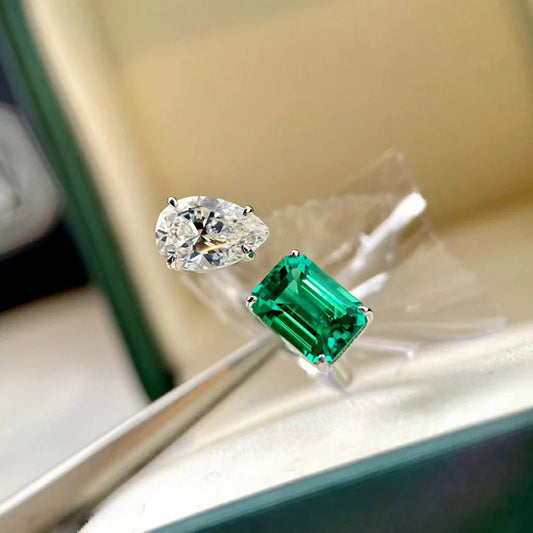 White & Green Diamond Ring - Adjuistable