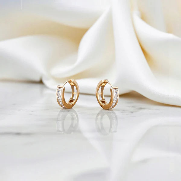 Minimalist Waterproof Anti-Tarnish Crystal Huggie Hoop Office Earrings