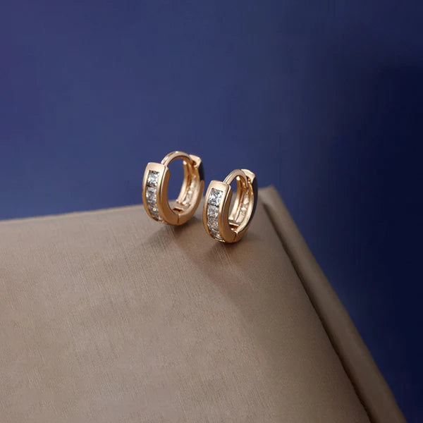 Minimalist Waterproof Anti-Tarnish Crystal Huggie Hoop Office Earrings