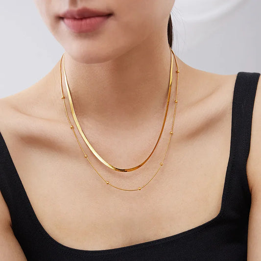 Vintage Double chain Necklace 304 18K Gold Plated