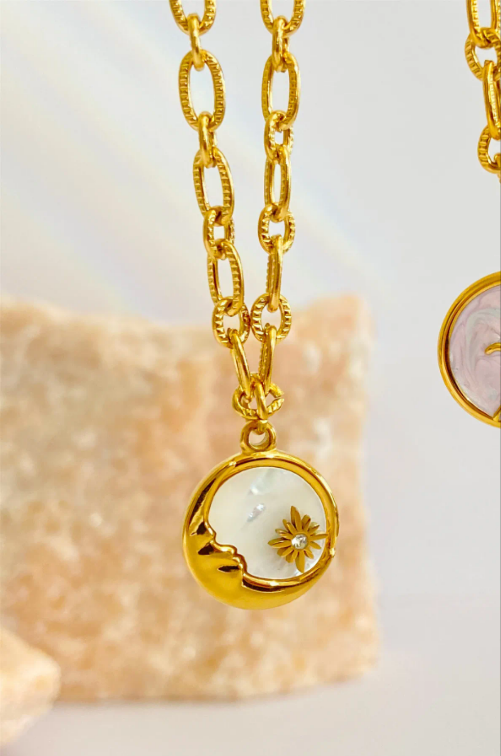 Moon pendant  18K Gold Plated Enamel 1 Necklaces - White