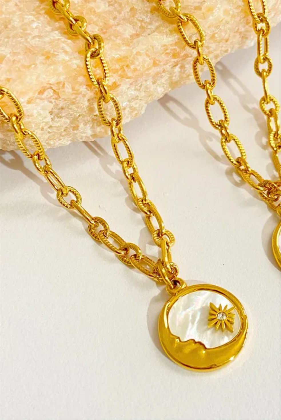 Moon pendant  18K Gold Plated Enamel 1 Necklaces - White