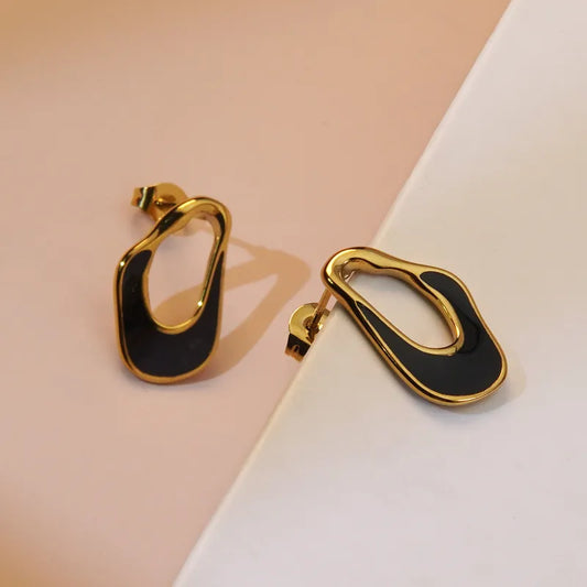 1 set of Black studs Elegant Style 304 18K Gold Plated