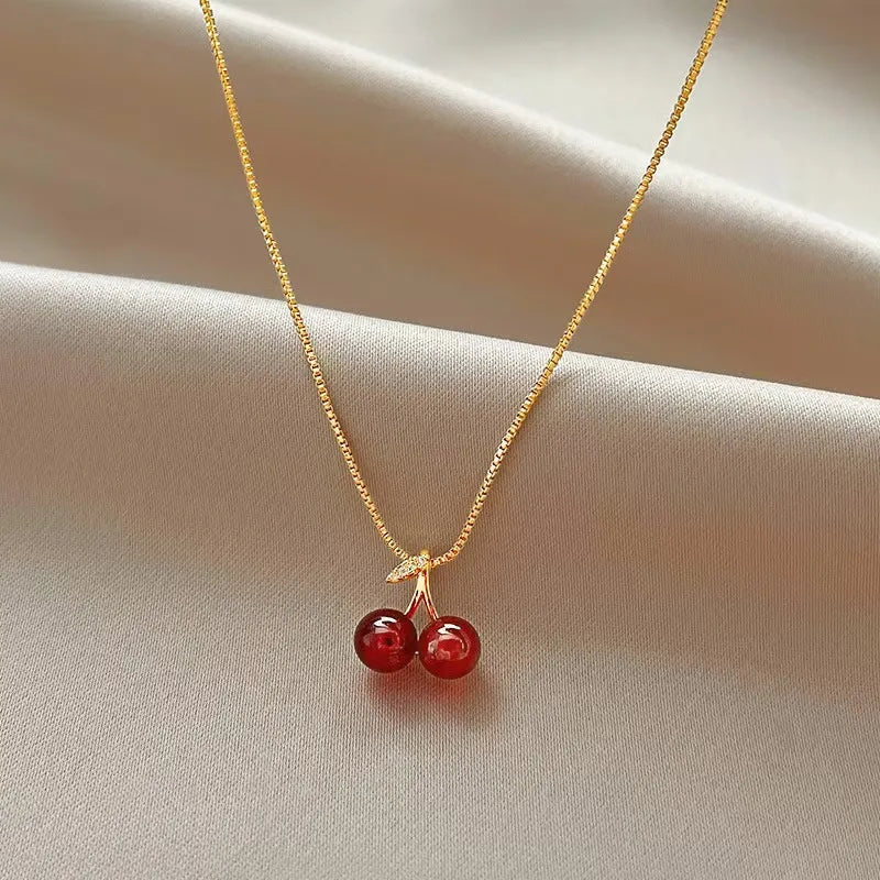 Truetarnish Red Cherrie Necklace with minimalist chain