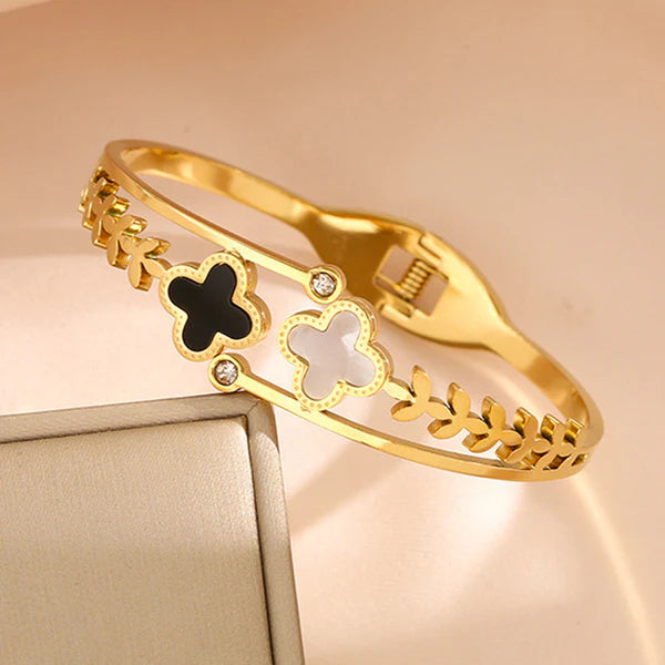 Black & White Gold Leaf Bracelet | Bangle | Kada