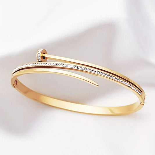Double layered Nail 18K Gold Plated Rhinestones Bangle