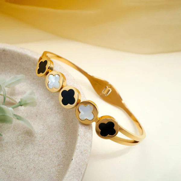 Black & White Leaf Gold Bracelet | Bangle | Kada
