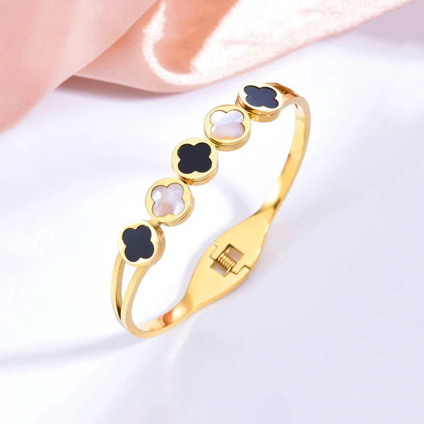 Black & White Leaf Gold Bracelet | Bangle | Kada