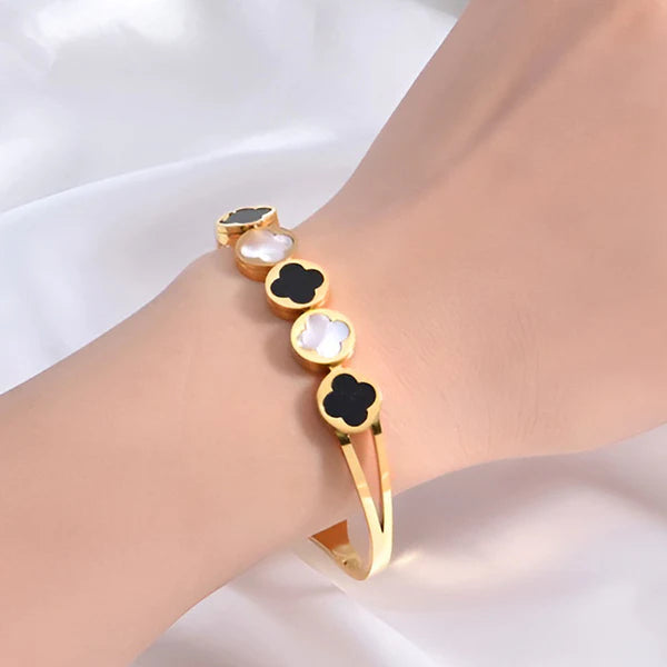 Black & White Leaf Gold Bracelet | Bangle | Kada