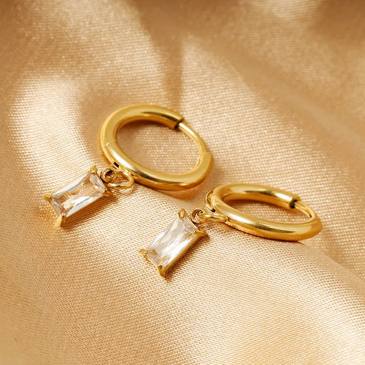 Retro Geometric White 316L Stainless Steel  Zircon Dangling Earrings