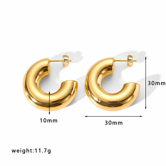 Truetarnish New Retro C Shape Polishing Plating Stainless Steel 18K Gold Plated Cuffs Earring