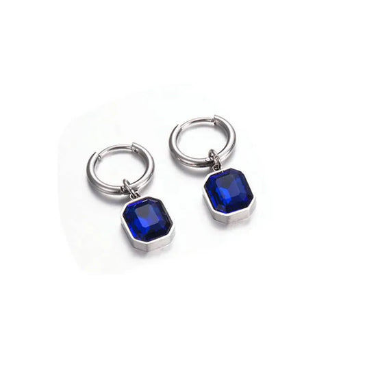 Square Plating Inlay Stainless Steel Glass Drop Earrings - Blue