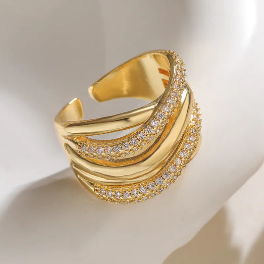 Retro Luxurious Diamond 18K Gold Plated Plating Inlay Open Rings Design 2