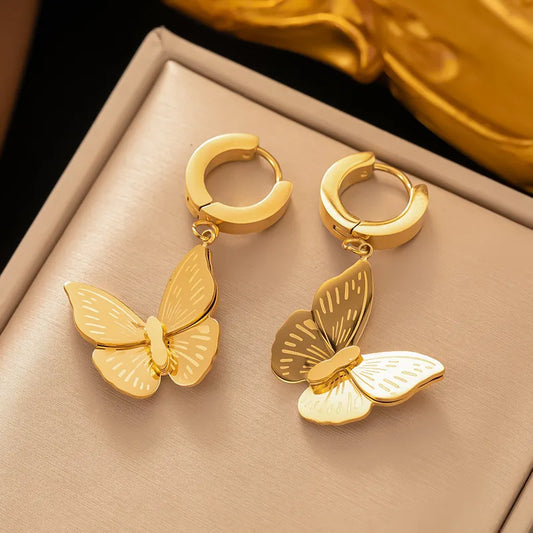Butterfly  Titanium Stainless Steel Drop Earrings