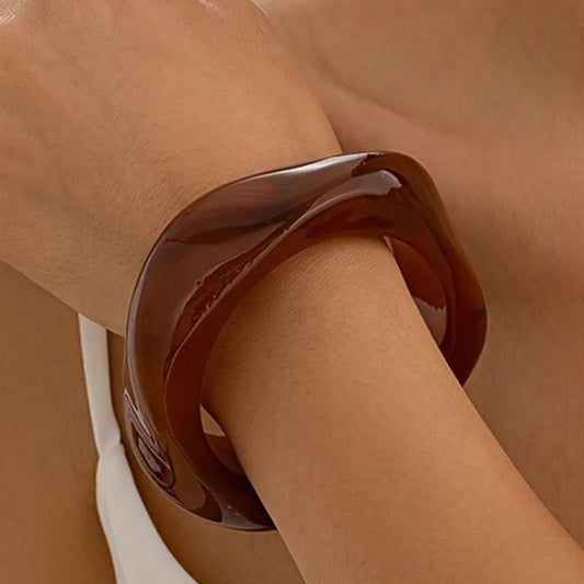 1 Elegant Retro Geometric Resin Bangles - Brown