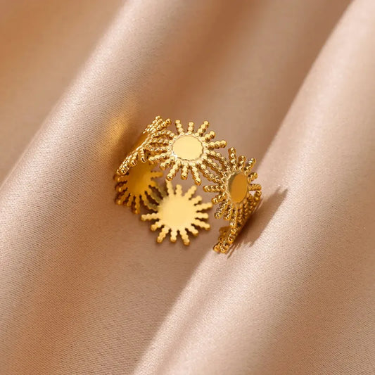 Minimalist Office Open Rings Design - Gold Sun