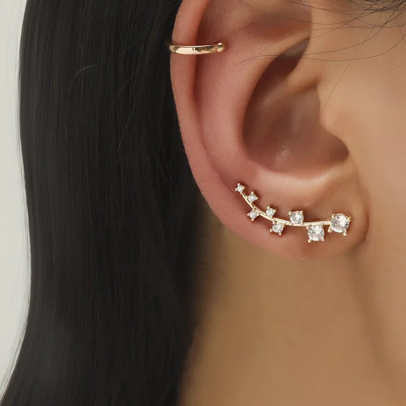 Diamond Leaf Earrings with Cuffs