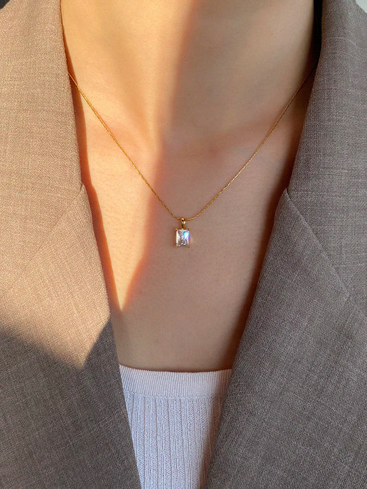 Elegant Office Wear Stainless Steel Artificial Rhinestones 18K Gold Plated Gold Necklace