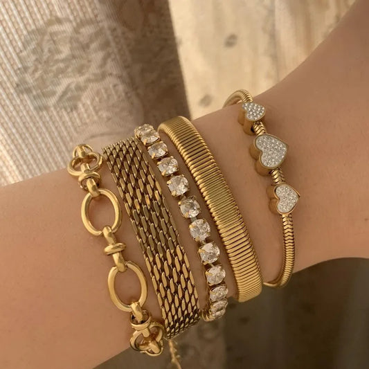 Net designed wrist band 304  16k Gold Plated Bracelets