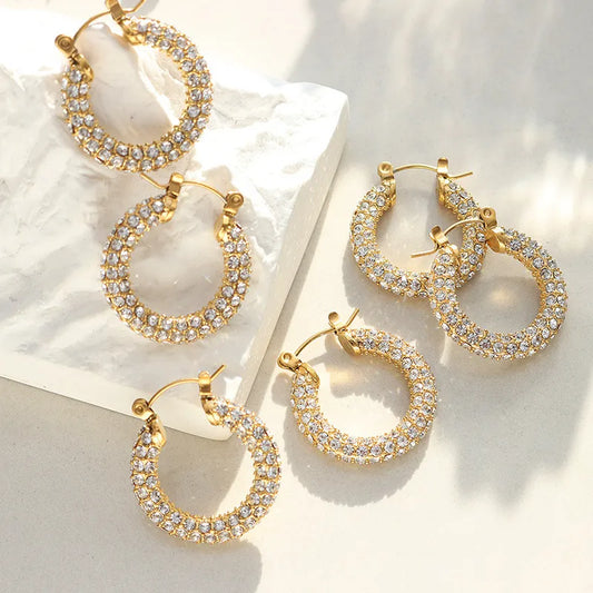 TrueTarnish Royal  18K Gold Plated Full Crystal Pavé Hoop Earrings