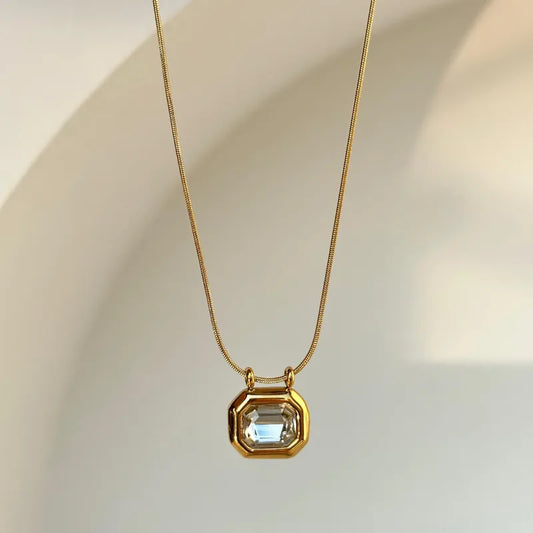 Truetarnish seamless Diamond Square 18k Gold Plated Necklace