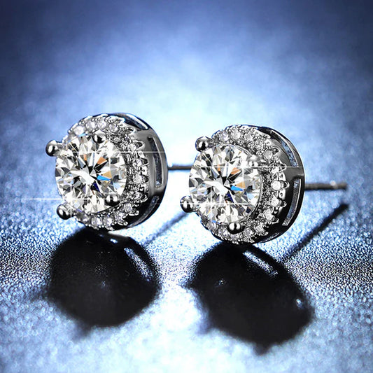 Silver Plated Crystal Studded Circular Shape Solitaire Studs | Earrings