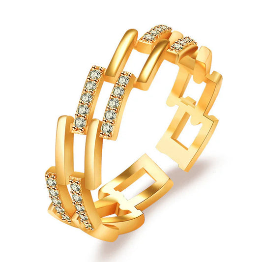 Diamond chain gold plated New finger ring - Adjustable