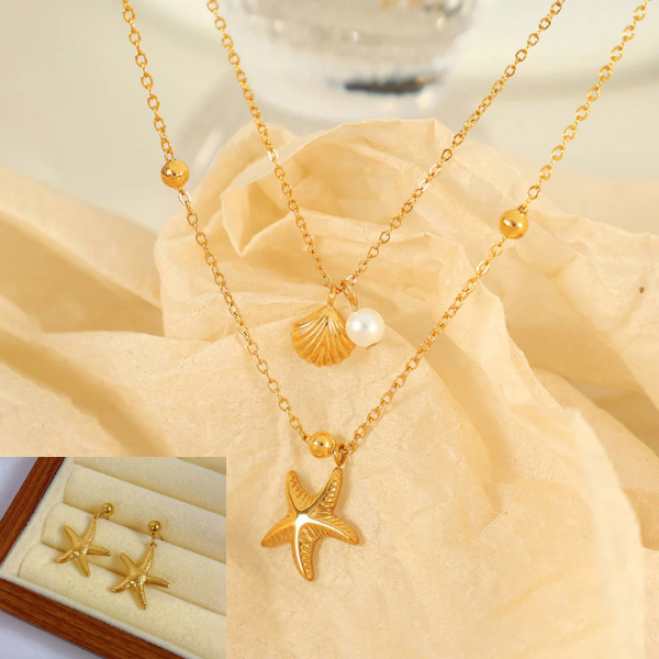 Star Fish & Pearl Beach Love Necklace Earring Set