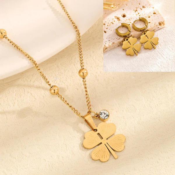 Truetarnish Clover Necklace Earring Set