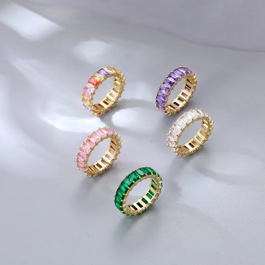Fashion Round 304 Stainless Steel Zircon White Gold Plated Gold Plated Plating Rings Size 9
