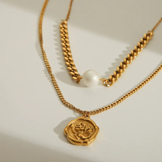 Truetarnish Rose Pearl double Layer Necklace