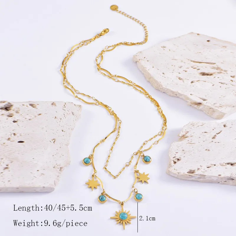 Truetarnish Beach style Sky Blue double layer Necklace