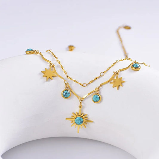 Truetarnish Beach style Sky Blue double layer Necklace