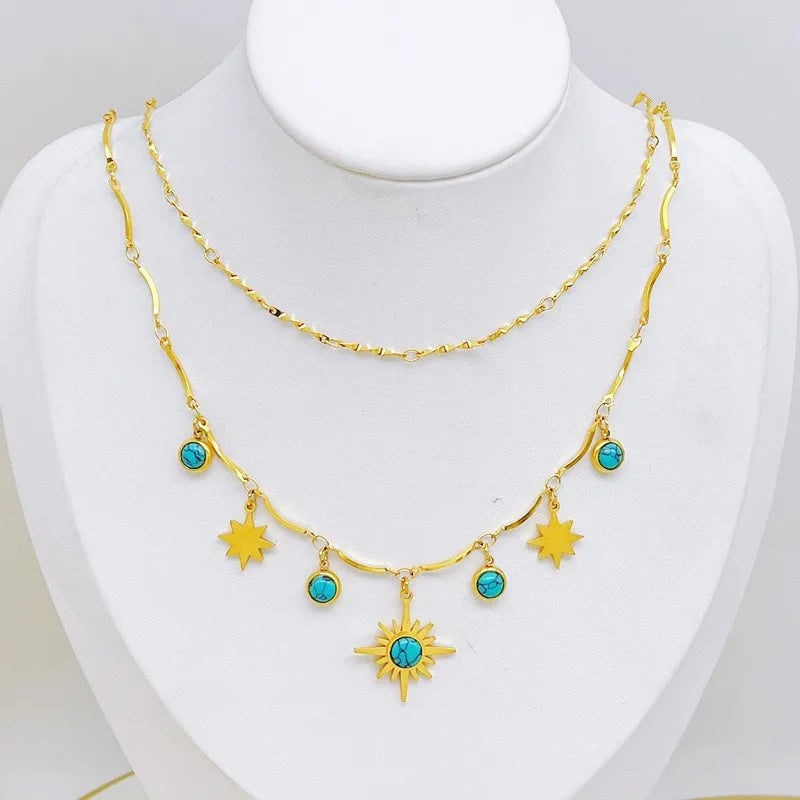 Truetarnish Beach style Sky Blue double layer Necklace