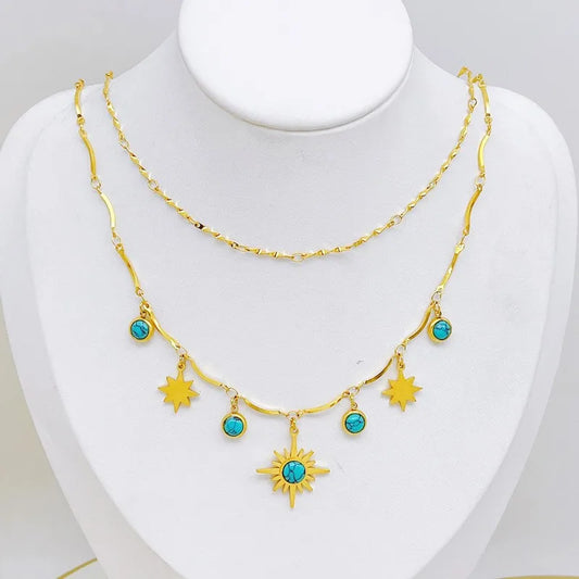 Truetarnish Beach style Sky Blue double layer Necklace