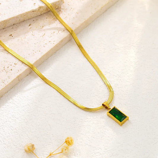 Artificial Gemstones 18K Gold Plated Necklace snake chain - Green
