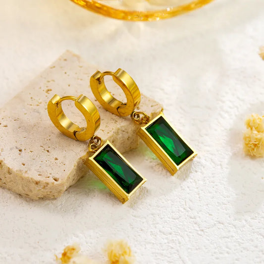Artificial Gemstones 18K Gold Plated Earrings snake chain - Green