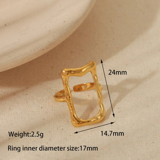  Rectangle Solid Color 304 14K Gold Plated  Open Rings