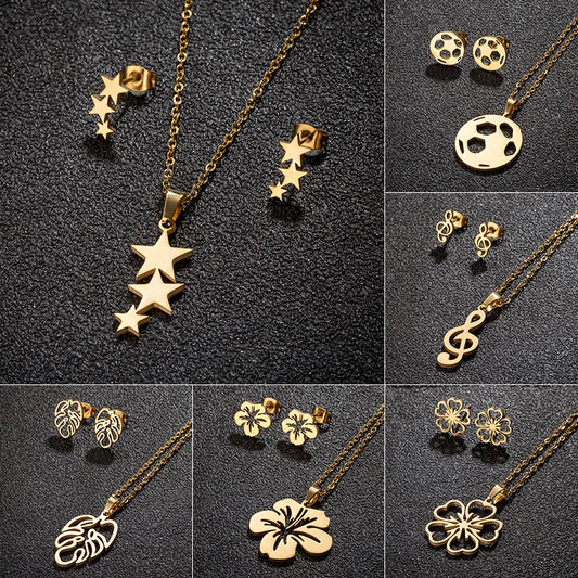 Commute Star Flower Notes 201 Stainless Steel 18K Gold Plated Stainless Steel  Sets