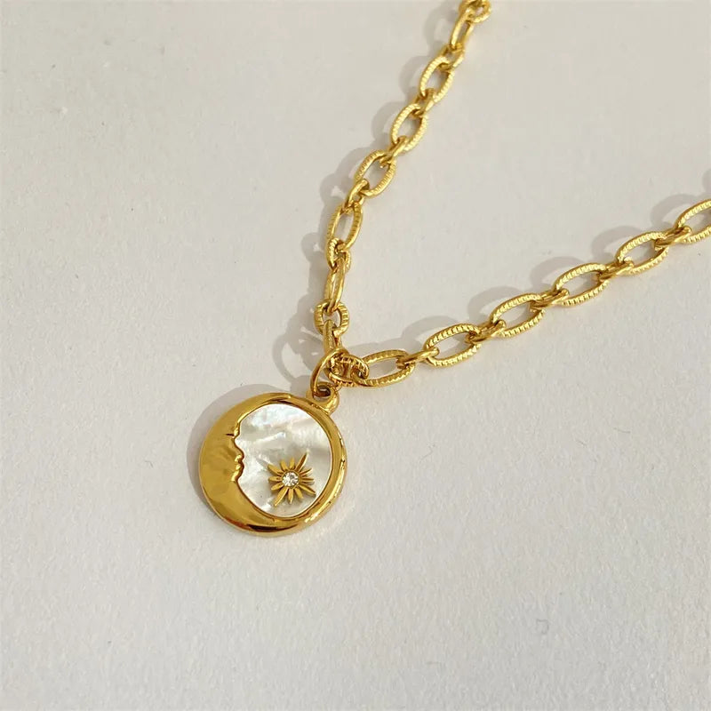 Moon pendant  18K Gold Plated Enamel 1 Necklaces - White