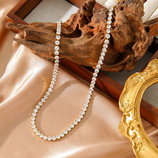 Tennis Necklace 304 Stainless Steel 18K Gold Plated Medium
