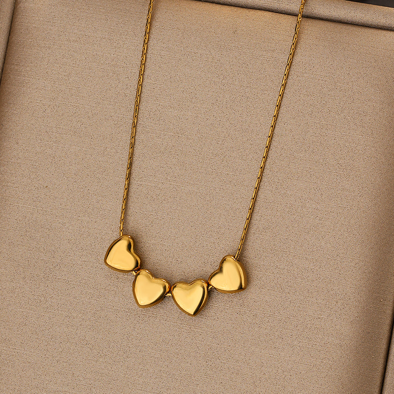 Truetarnish 4 hearts 18k Gold plated Necklace with Ear stud 📐