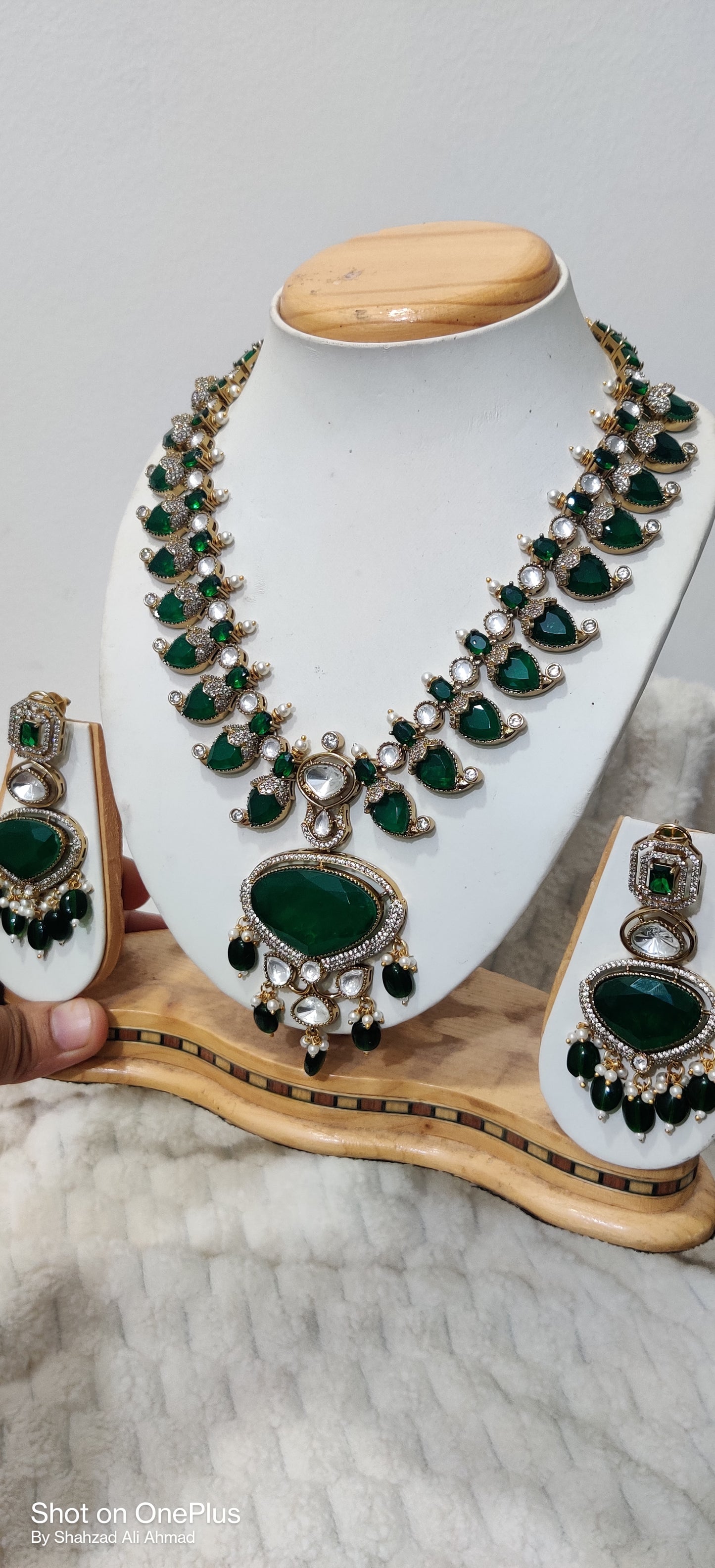 Sabyasachi-inspired emerald green moissanite necklace set