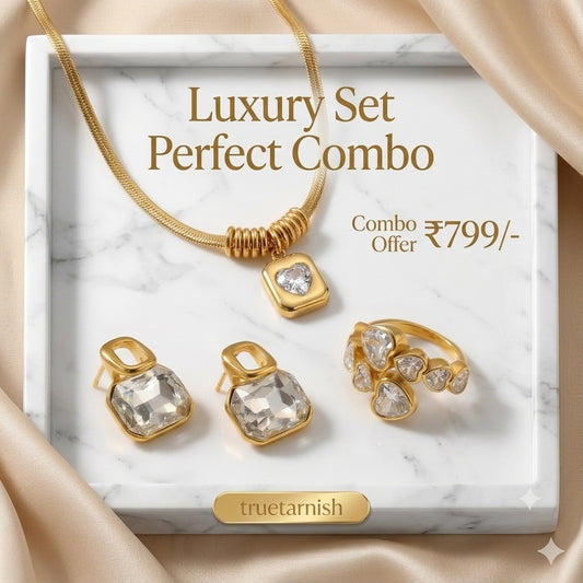Luxury Premium Diamon Necklace with Earring and Vintage Ring