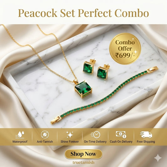 Peacock Green Necklace Set with Premium Bracelet Combo