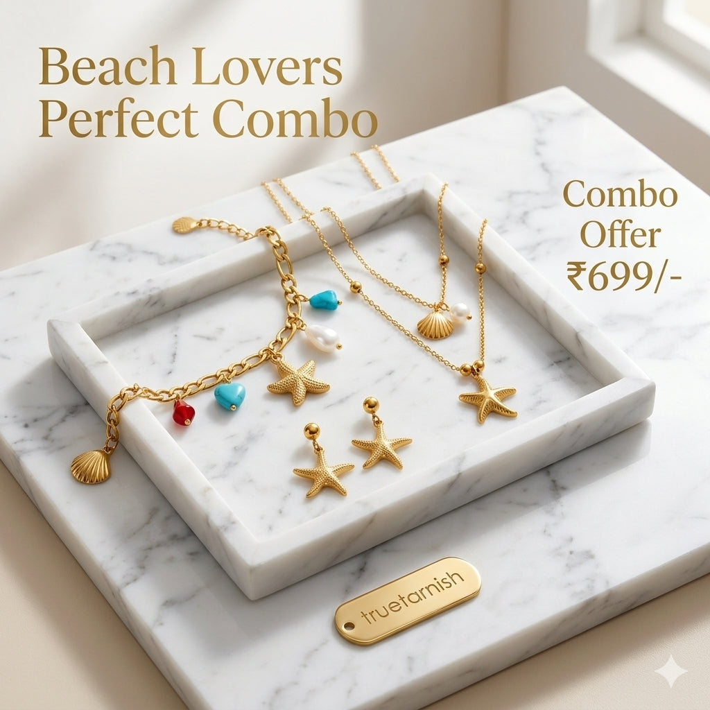 Beach Queen Pearl Shell Necklace with Studs & Bracelet