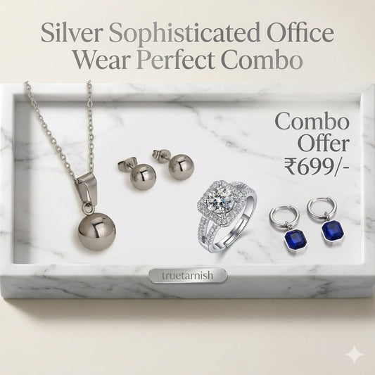 Silver Queen Offer Combo Green Necklace set with 2 Earrings