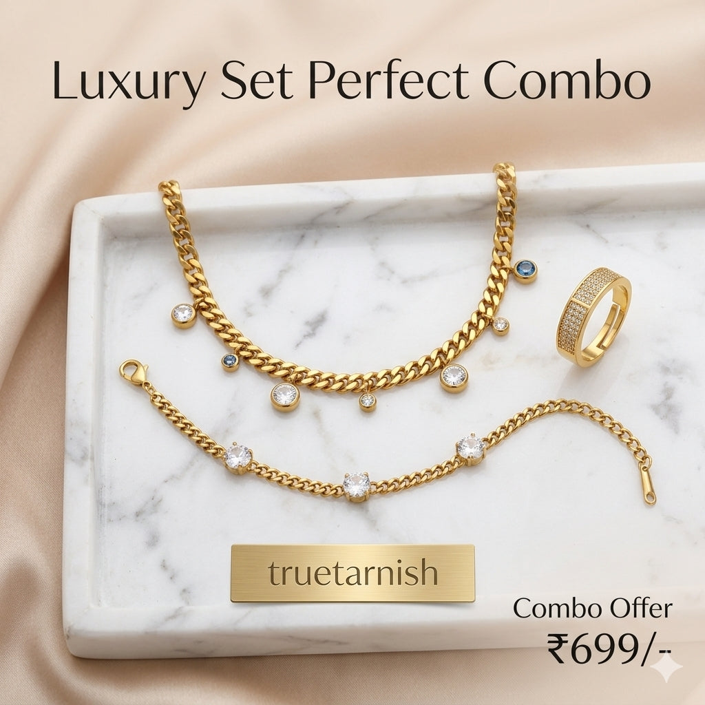 Diamond Necklace and Bracelet with Ring Combo